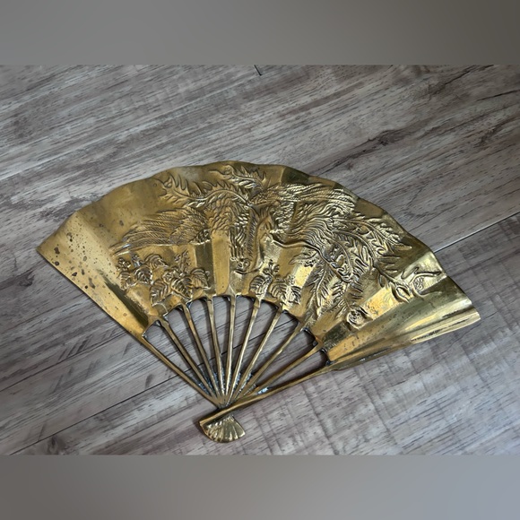 MCM midcentury modern vintage Decorative Brass Fan Wall Art Gold tone metal - Picture 5 of 9